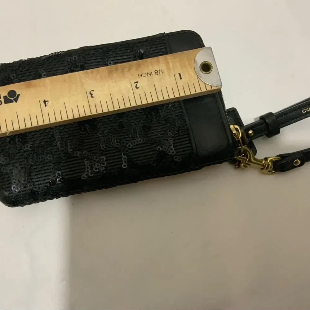 Coach Wristlet Poppy Black Sequin Signature  Zip Bag